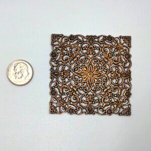 Ornate Metal Filigree Square Embellishments Set Of 2 For Crafts & Decoration